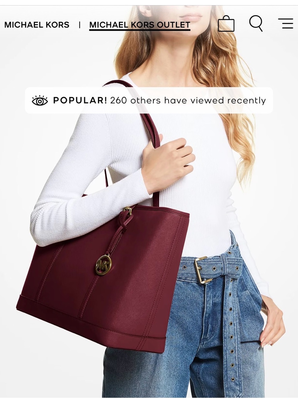 Michael Kors Burgundy Leather Tote with Signature MK Charm
